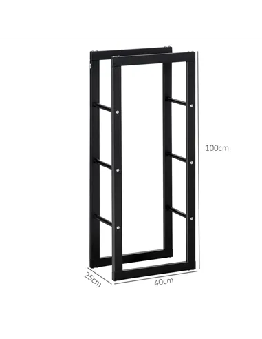 HOMCOM Metal Firewood Log Holder Tall Firewood Rack Indoor Outdoor Fireplace Wood Storage Shelf with Side Rails, Rust-Resistant,