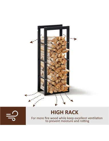 HOMCOM Metal Firewood Log Holder Tall Firewood Rack Indoor Outdoor Fireplace Wood Storage Shelf with Side Rails, Rust-Resistant,
