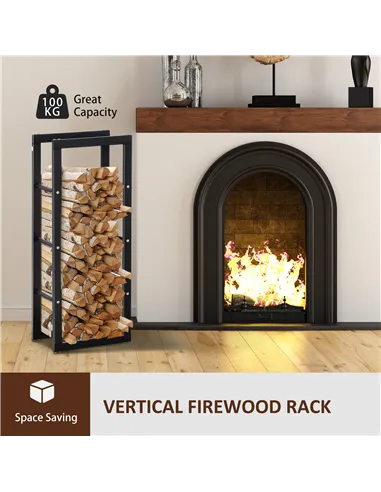 HOMCOM Metal Firewood Log Holder Tall Firewood Rack Indoor Outdoor Fireplace Wood Storage Shelf with Side Rails, Rust-Resistant,