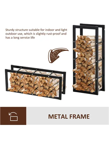 HOMCOM Metal Firewood Log Holder Tall Firewood Rack Indoor Outdoor Fireplace Wood Storage Shelf with Side Rails, Rust-Resistant,