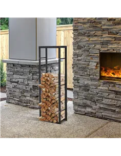 HOMCOM Metal Firewood Log Holder Tall Firewood Rack Indoor Outdoor Fireplace Wood Storage Shelf with Side Rails, Rust-Resistant, 2