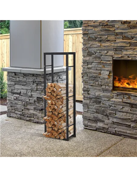 HOMCOM Metal Firewood Log Holder Tall Firewood Rack Indoor Outdoor Fireplace Wood Storage Shelf with Side Rails, Rust-Resistant,