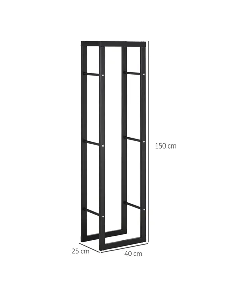 HOMCOM Metal Firewood Log Holder Tall Firewood Rack Indoor Outdoor Fireplace Wood Storage Shelf with Side Rails, Rust-Resistant,