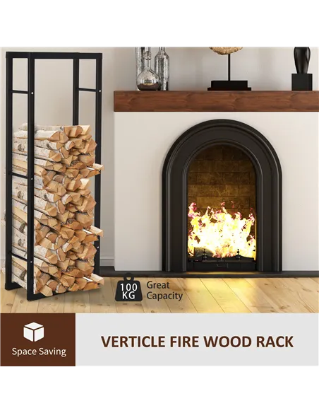 HOMCOM Metal Firewood Log Holder Tall Firewood Rack Indoor Outdoor Fireplace Wood Storage Shelf with Side Rails, Rust-Resistant,