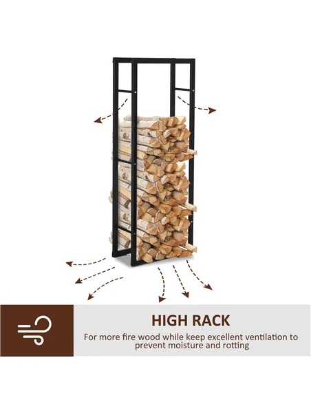 HOMCOM Metal Firewood Log Holder Tall Firewood Rack Indoor Outdoor Fireplace Wood Storage Shelf with Side Rails, Rust-Resistant,