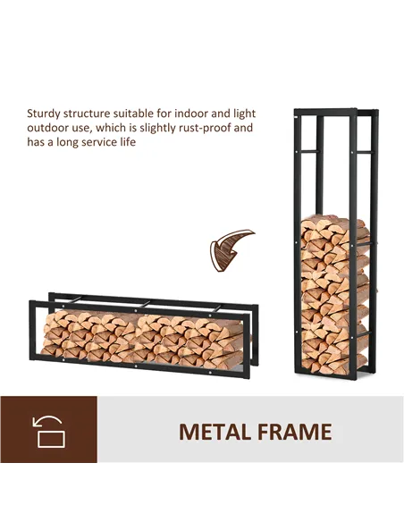 HOMCOM Metal Firewood Log Holder Tall Firewood Rack Indoor Outdoor Fireplace Wood Storage Shelf with Side Rails, Rust-Resistant,