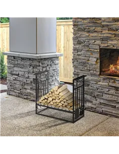 HOMCOM Steel Firewood Log Holder Indoor Outdoor Firewood Rack Fireplace Wood Storage Shelf with 4 Tools, Hooks, Scrolls, Rust-Re 2