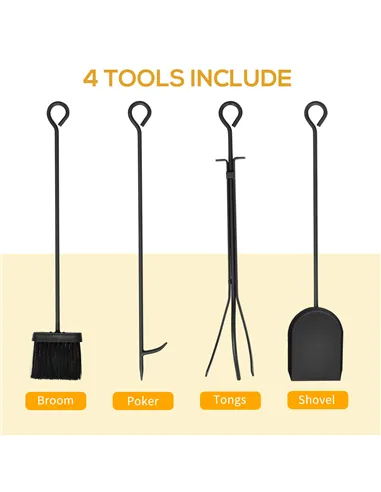 HOMCOM Steel Firewood Log Holder Indoor Outdoor Firewood Rack Fireplace Wood Storage Shelf with 4 Tools, Hooks, Scrolls, Rust-Re