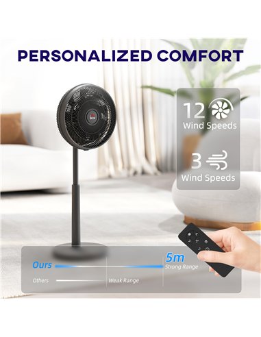 HOMCOM Pedestal Fan with Oscillating, Tilt, Adjustable Height, Black