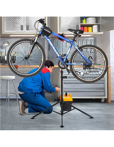HOMCOM Folding Bike Repair Stand Bicycle Bike Stand For Maintenance Display Cycle Rack with Tool Tray, Height Adjustable