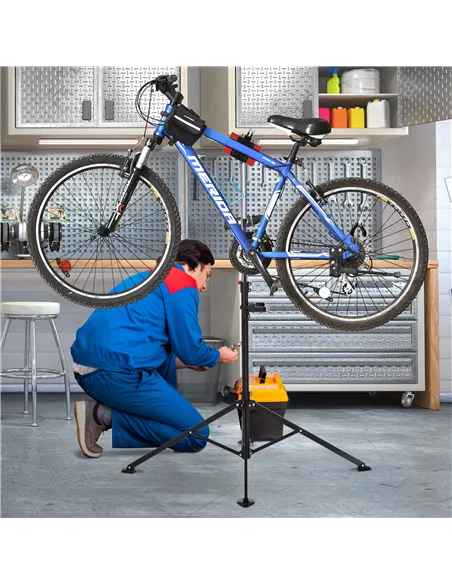 HOMCOM Folding Bike Repair Stand Bicycle Bike Stand For Maintenance Display Cycle Rack with Tool Tray, Height Adjustable