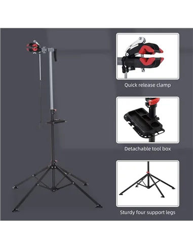 HOMCOM Folding Bike Repair Stand Bicycle Bike Stand For Maintenance Display Cycle Rack with Tool Tray, Height Adjustable