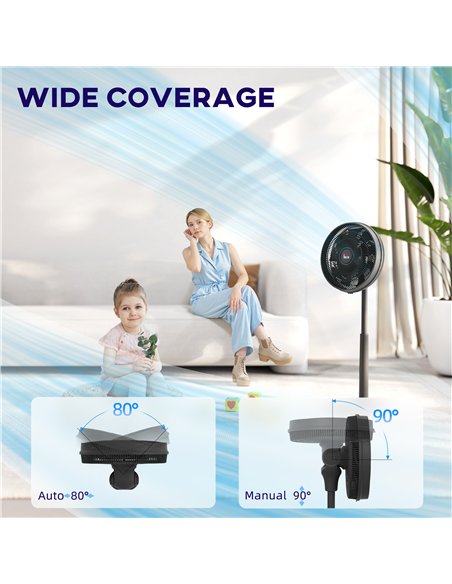 HOMCOM Pedestal Fan with Oscillating, Tilt, Adjustable Height, Black
