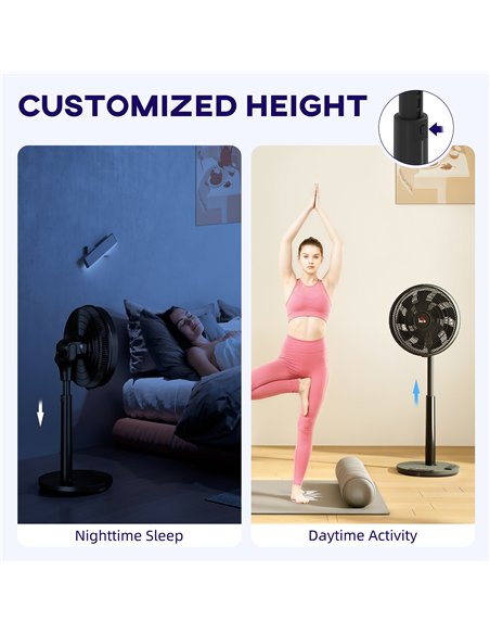 HOMCOM Pedestal Fan with Oscillating, Tilt, Adjustable Height, Black