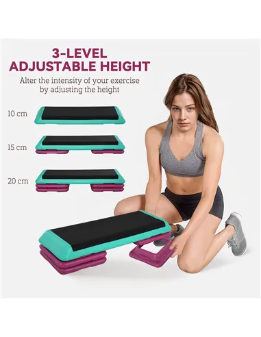 HOMCOM 3-Level Aerobic Step 10/15/20cm Steppers for Exercise Workout w/ Non-Slip Top Compact Stepper Home Office Indoor Outdoor 