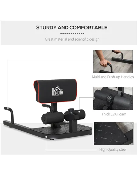 HOMCOM Squat Machine with Push Up Stand, Padded Hip Thrust Bench with Adjustable Cushion for Home Gym Work Out, Black