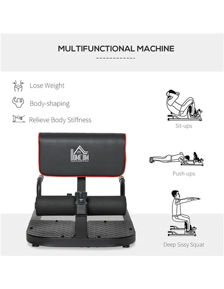 HOMCOM Squat Machine with Push Up Stand, Padded Hip Thrust Bench with Adjustable Cushion for Home Gym Work Out, Black