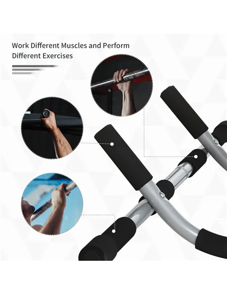 HOMCOM Pull-Up Bar for Doorway, Home Fitness Door Horizontal Push up Bar for Indoor Gym Upper Body Workout, Grey