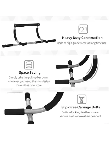 HOMCOM Pull-Up Bar for Doorway, Home Fitness Door Horizontal Push up Bar for Indoor Gym Upper Body Workout, Grey