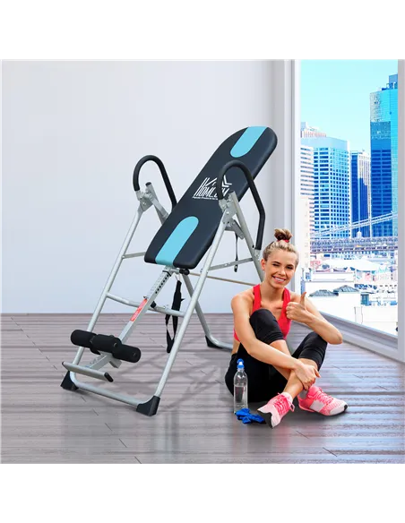 HOMCOM Foldable Gravity Inversion Table Back Therapy Home Fitness Bench Black