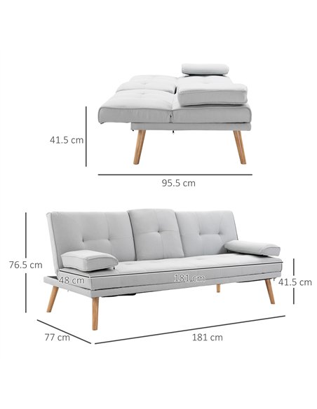 HOMCOM Fabric Click Clack Sofa Bed with 2 Cup Holders, Convertible Futon Settee, Futon Recliner Lounge for Living Room, Spare Ro