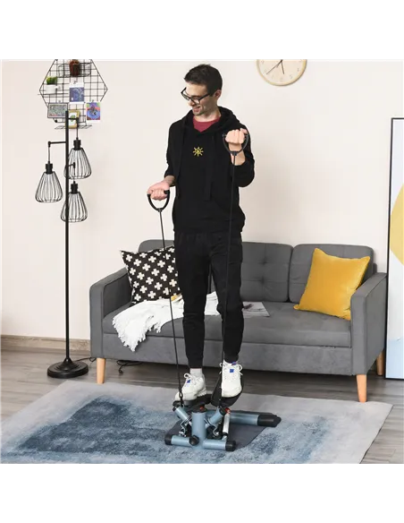 HOMCOM Mini Stepper Step Machine with Resistance Bands and Cushion Mat for Leg Arm Full Body Training Fitness Stair Stepper