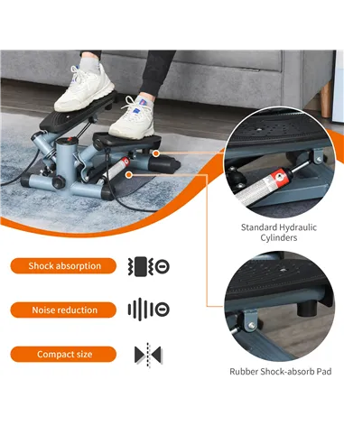 HOMCOM Mini Stepper Step Machine with Resistance Bands and Cushion Mat for Leg Arm Full Body Training Fitness Stair Stepper