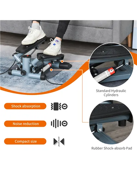 HOMCOM Mini Stepper Step Machine with Resistance Bands and Cushion Mat for Leg Arm Full Body Training Fitness Stair Stepper