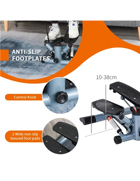 HOMCOM Mini Stepper Step Machine with Resistance Bands and Cushion Mat for Leg Arm Full Body Training Fitness Stair Stepper