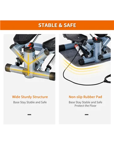HOMCOM Mini Stepper Step Machine with Resistance Bands and Cushion Mat for Leg Arm Full Body Training Fitness Stair Stepper