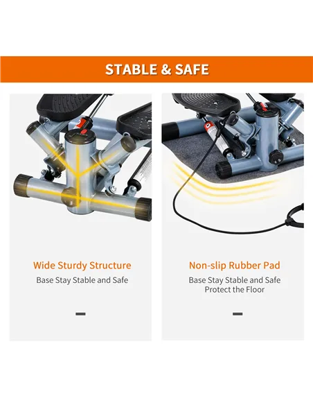 HOMCOM Mini Stepper Step Machine with Resistance Bands and Cushion Mat for Leg Arm Full Body Training Fitness Stair Stepper