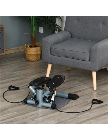 HOMCOM Mini Stepper Step Machine with Resistance Bands and Cushion Mat for Leg Arm Full Body Training Fitness Stair Stepper