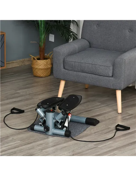 HOMCOM Mini Stepper Step Machine with Resistance Bands and Cushion Mat for Leg Arm Full Body Training Fitness Stair Stepper