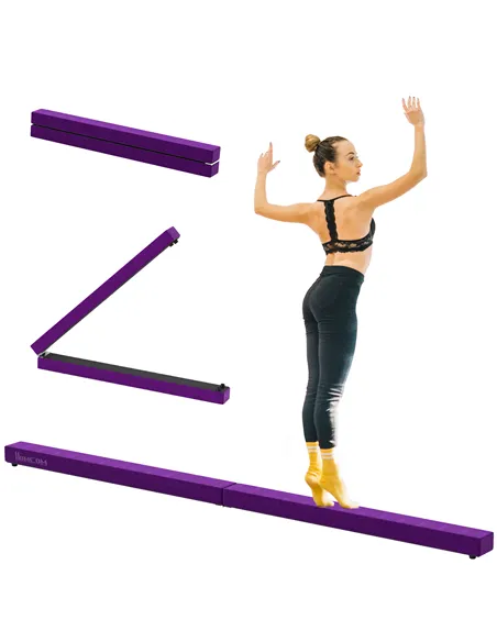 HOMCOM 2.4M 8FT Gymnastics Folding Balance Beam Home Gym Training Exercise Sports - Purple