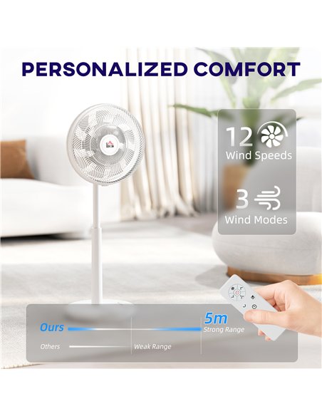 HOMCOM Pedestal Fan with Oscillating, Tilt, Adjustable Height, White