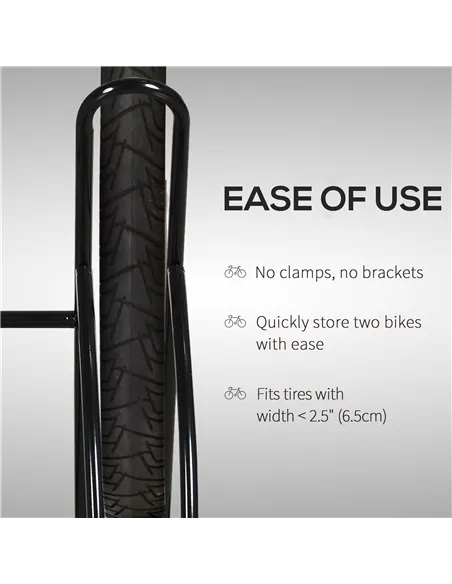 HOMCOM 2 Bike Floor Parking Stand Rack Indoor Outdoor Ground Reversible - Black