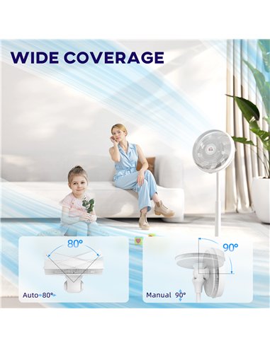 HOMCOM Pedestal Fan with Oscillating, Tilt, Adjustable Height, White