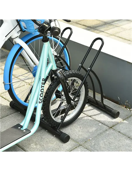 HOMCOM 2 Bike Floor Parking Stand Rack Indoor Outdoor Ground Reversible - Black