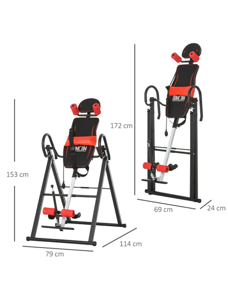 HOMCOM Gravity Inversion Table with Safety Belt Adjustable Hand Stand for Muscle Pain Relief, Red