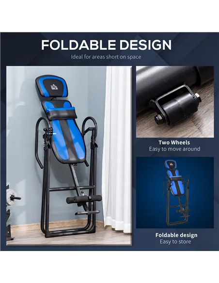 HOMCOM Foldable Gravity Inversion Table, Back Therapy Fitness Bench, with Soft Ankle Cushions, for Home