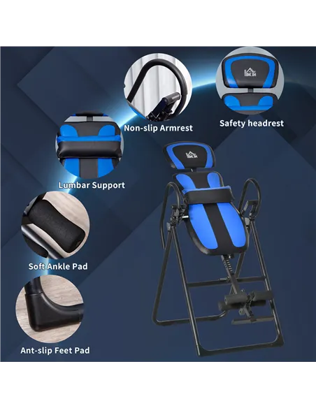 HOMCOM Foldable Gravity Inversion Table, Back Therapy Fitness Bench, with Soft Ankle Cushions, for Home