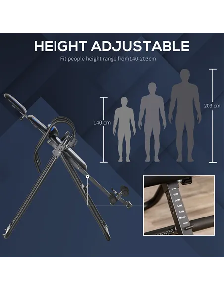 HOMCOM Foldable Gravity Inversion Table, Back Therapy Fitness Bench, with Soft Ankle Cushions, for Home