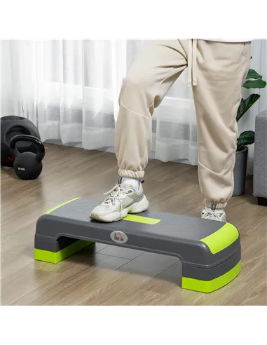 HOMCOM Aerobic Step with 3-Level Adjustable Heights for Home, Office Exercise, Grey and Green