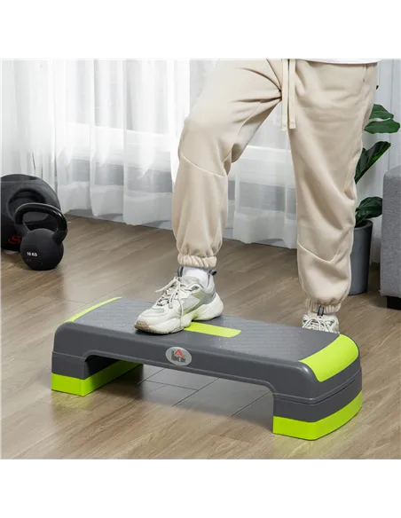 HOMCOM Aerobic Step with 3-Level Adjustable Heights for Home, Office Exercise, Grey and Green