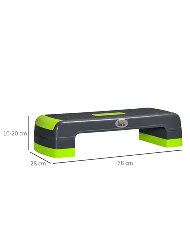 HOMCOM Aerobic Step with 3-Level Adjustable Heights for Home, Office Exercise, Grey and Green