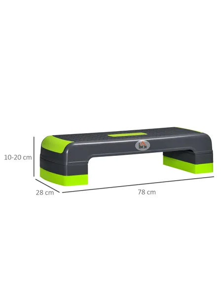 HOMCOM Aerobic Step with 3-Level Adjustable Heights for Home, Office Exercise, Grey and Green