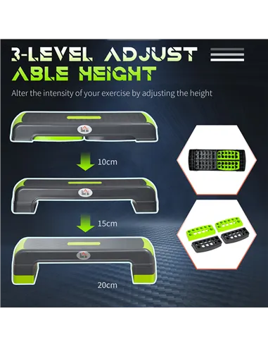 HOMCOM Aerobic Step with 3-Level Adjustable Heights for Home, Office Exercise, Grey and Green