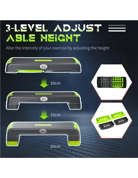 HOMCOM Aerobic Step with 3-Level Adjustable Heights for Home, Office Exercise, Grey and Green