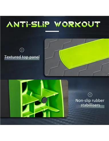 HOMCOM Aerobic Step with 3-Level Adjustable Heights for Home, Office Exercise, Grey and Green