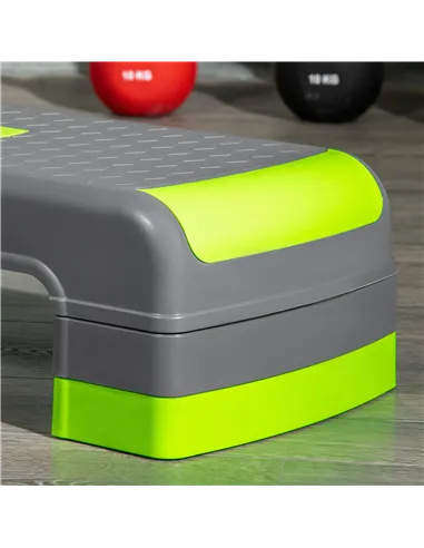 HOMCOM Aerobic Step with 3-Level Adjustable Heights for Home, Office Exercise, Grey and Green